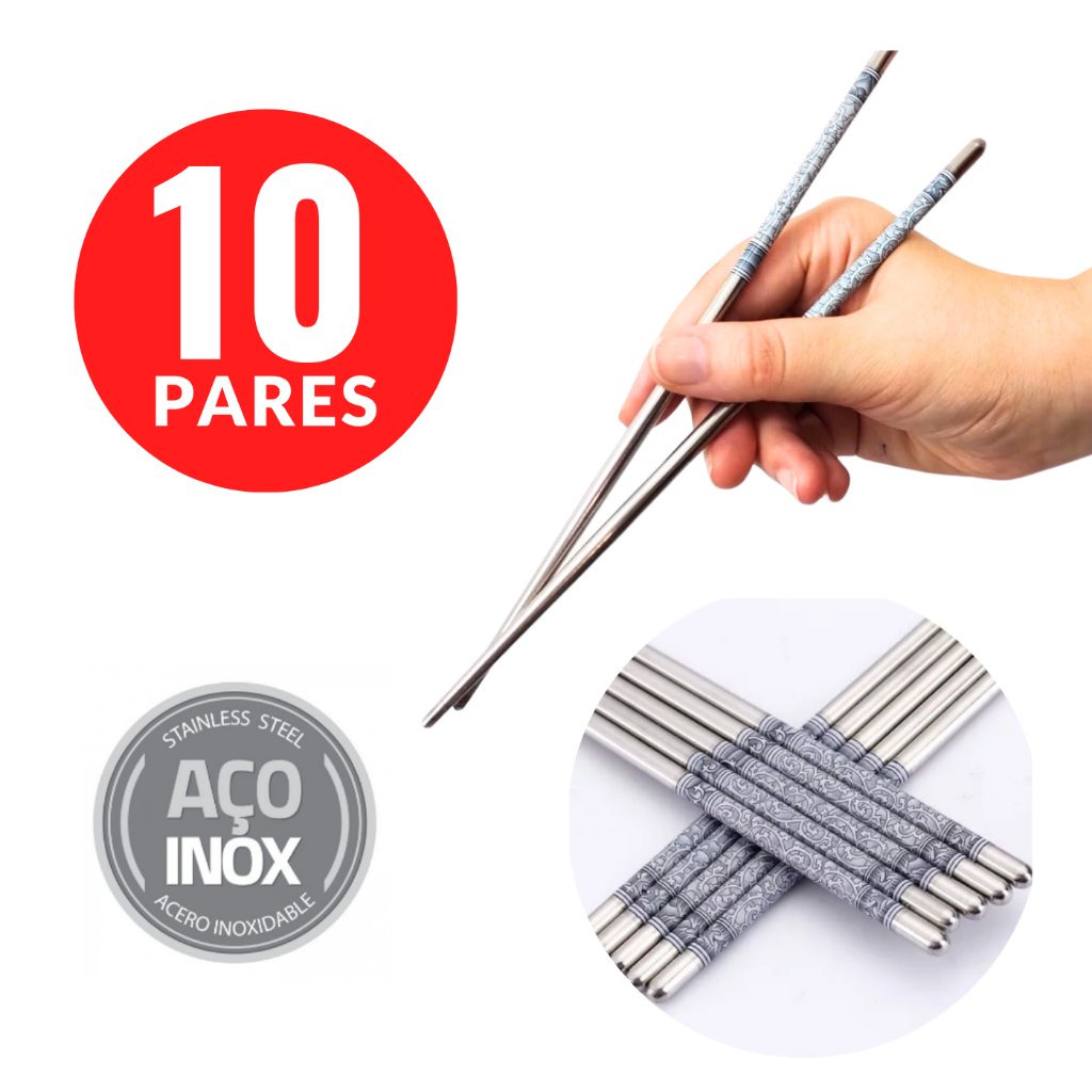 Kit 10 Pares Hashi (20 Palitos) Palitinho Japones Aço Inox Resistente Higiênico para Comida Japonesa Oriental em Oferta na Shopee