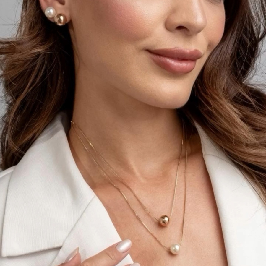 Conjunto Colar e Brincos Folheado a Ouro 18k Acessórios Brinco Femenino Choker bijuterias Pérolas