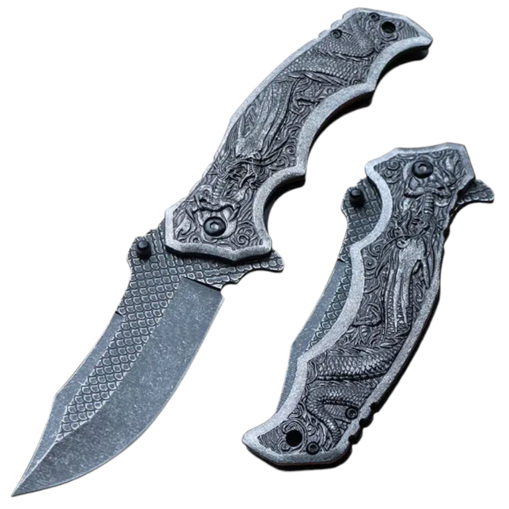 Canivete Dragão Browningr Saque Rápido Semi Automático com Clipe Lâmina Escamas Camping 21cm ACG
