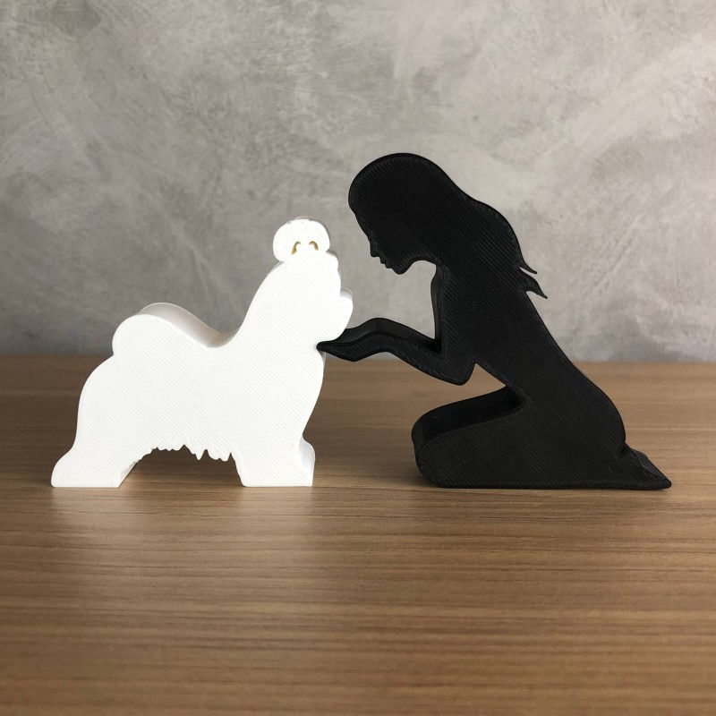 Escultura Decorativa Garota e Cachorro Shih Tzu / Poodle / Golden / Pinscher / Pug / Golden / SRD