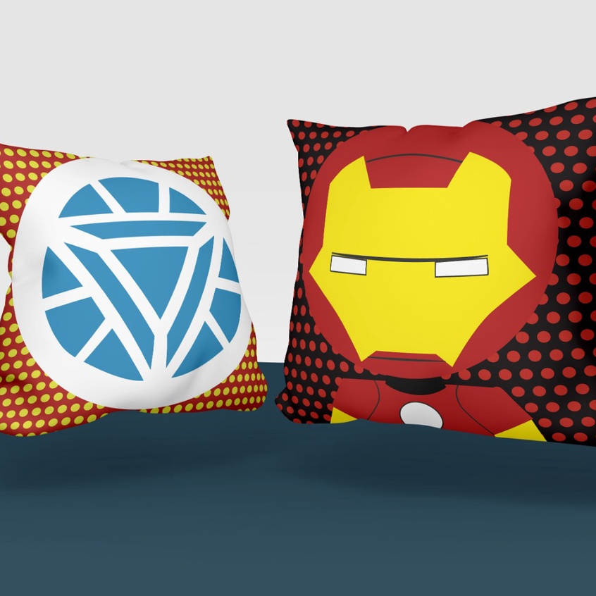 Kit Duas Capas de Almofada Sublimada Decorativa Homem de Ferro 45cm por 45cm percal c Ziper
