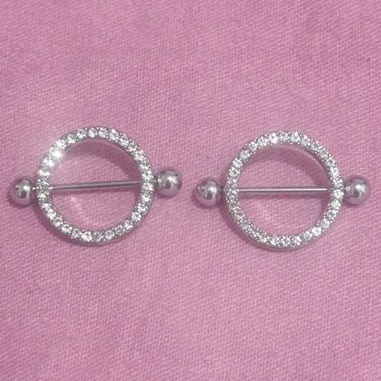 Kit 2 Piercing Mamilo Modelo Redondo Cravejado com Zircônia em Oferta na Shopee