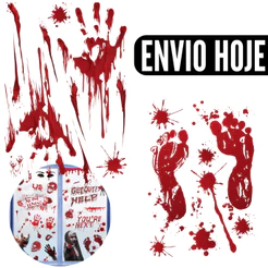 Adesivo Pé Mão Sangue Colar Vidro Chão Parede Decoração Enfeite Halloween Jardim Dia das Bruxas