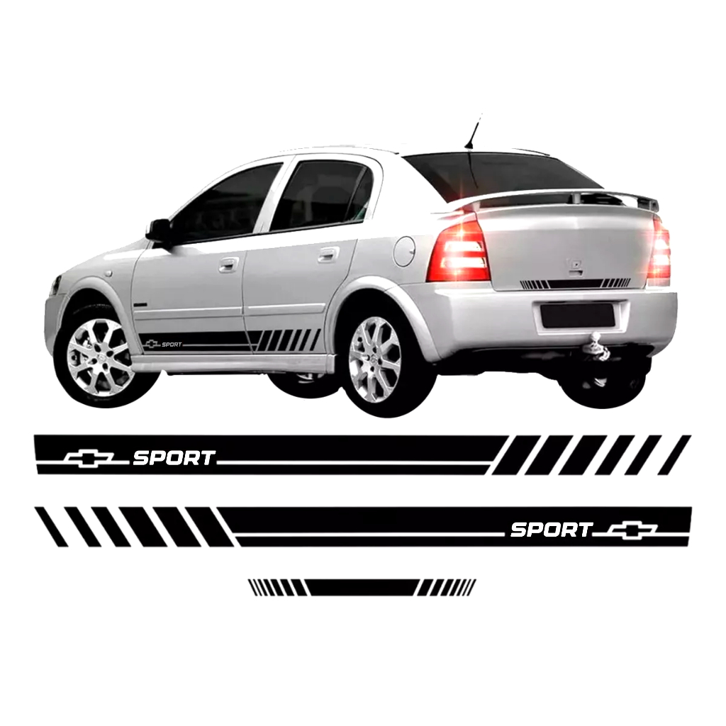 Kit Adesivos Faixa Lateral Astra Corsa Kadett Sport 3und Personalizado Preto Brilho CH59