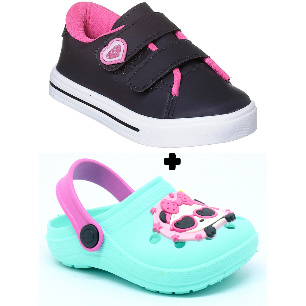 Kit 2 tênis infantil menina mais sandália infantil babuche moda escolar em Oferta na Shopee