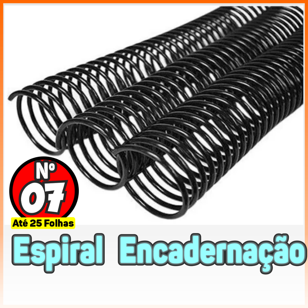 Espiral para Encadernação Preto 7, 9, 12, 14, 17, 20, 23, 25, 29, 33 e 40 milímetros