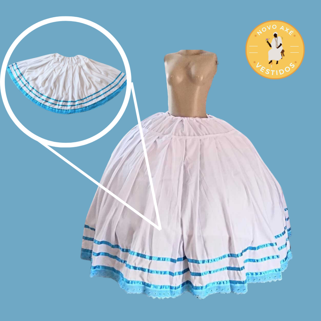 Vestido Umbanda e Candomblé - Saia Branca com Azul Turquesa - Umbanda e Candomblé
