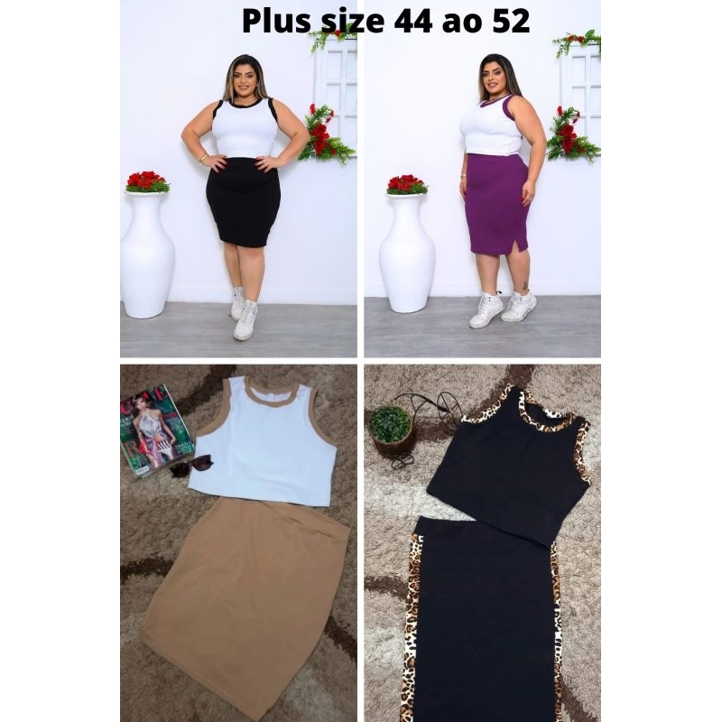 conjunto plus size malha ana ruga feminino  primavera verão