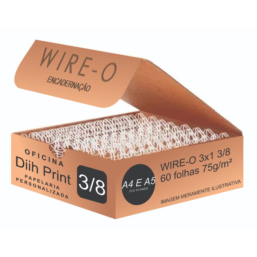 WIRE-O PARA ENCADERNAÇÃO 3X1 A4 E A5 BRANCO 3/8" PARA 60 FLS