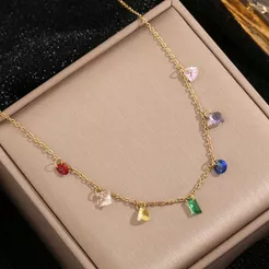 Conjunto de 3 peças de colar, pulseira e tornozeleira, aço titânio 18K, arco-íris, sonho de uma noite de verão