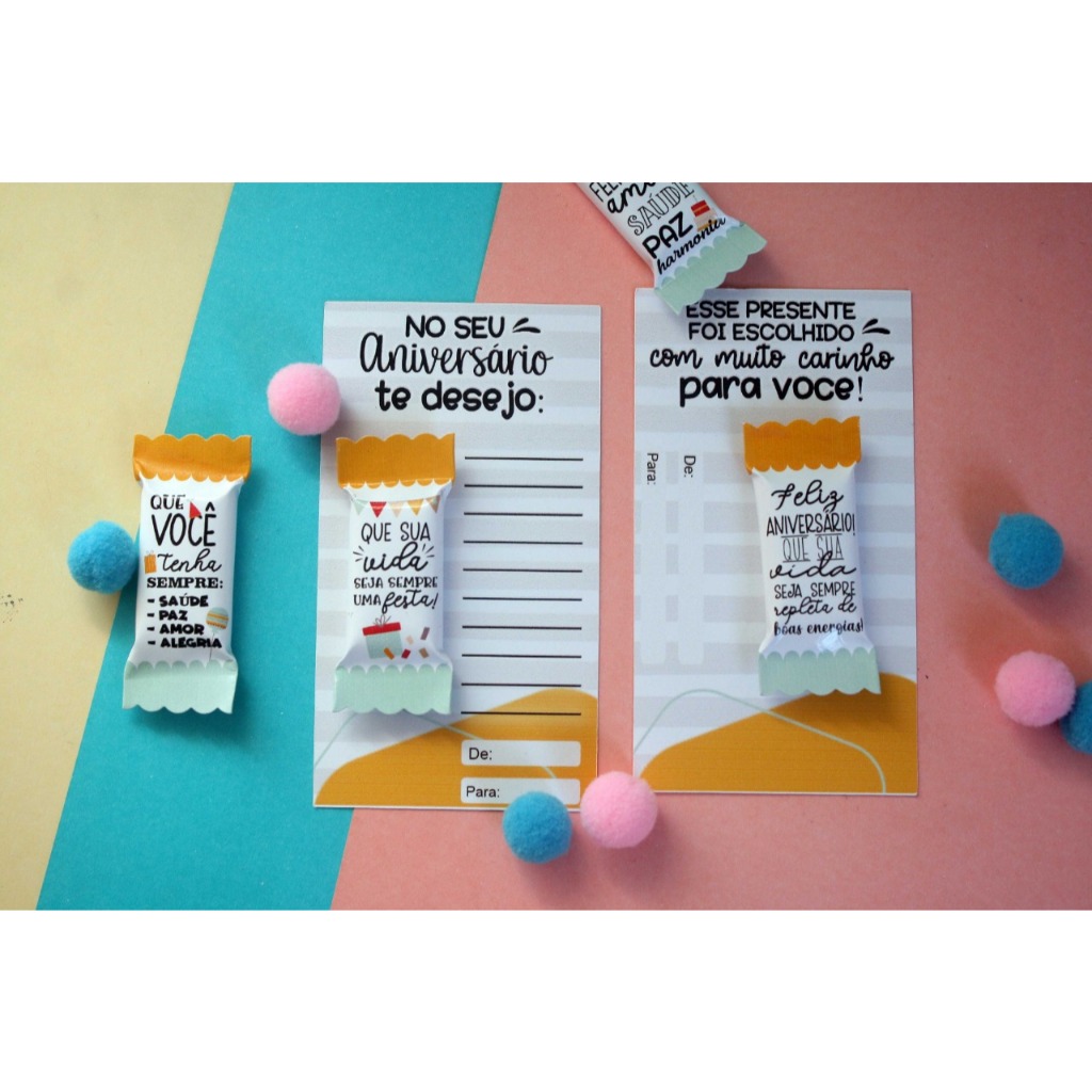 Lembrancinha de Aniversário Cartão com Balinha Personalizada Mimo Especial para Presentear Vários Kits Pronta Entrega