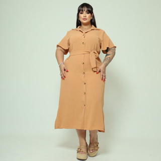 Vestido Chemise Midi Com Cinto em Oferta na Shopee