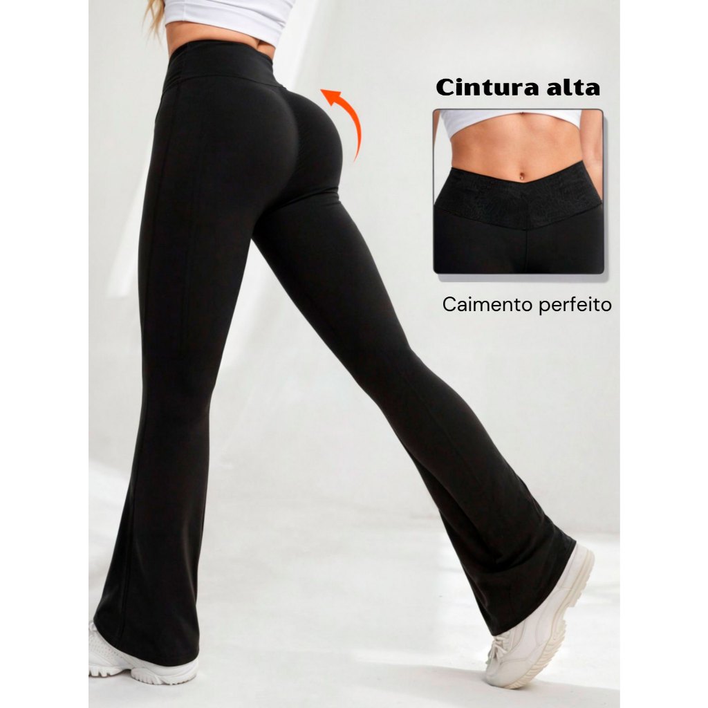 Calça Flare Wolfox Suplex Básico Cintura Alta Feminina em Oferta na Shopee