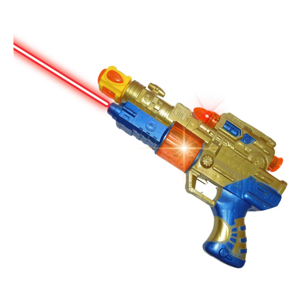 Brinquedo Pistola Infantil Dourada com Laser Som e Luzes