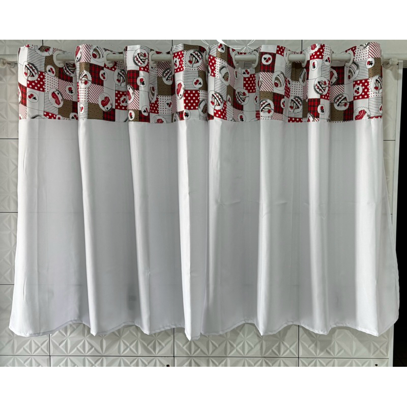 Cortina de Cozinha 2,80 x 1,20 Oxford Estampado janela vitro em Oferta na Shopee