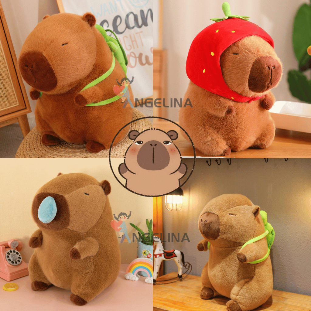 Boneco de Pelúcia Capivara Brinquedos De Pelúcia Fofos de Capivaras Usando Chapéu De Morango Presentes Fofos 30/40/50CM