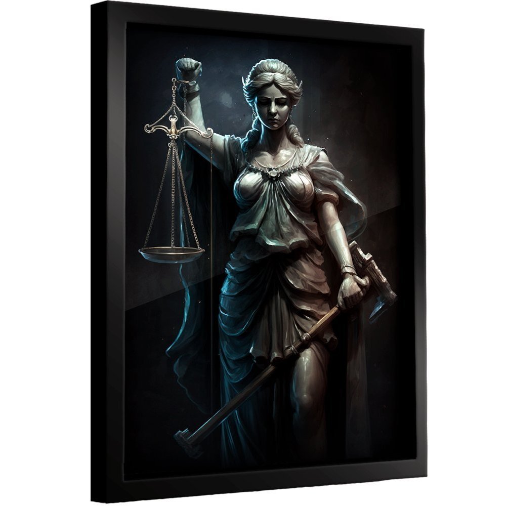 Quadro Decorativo Símbolo Justiça Dourado Mármore Marrom Casa Sala Quarto Decoração Parede