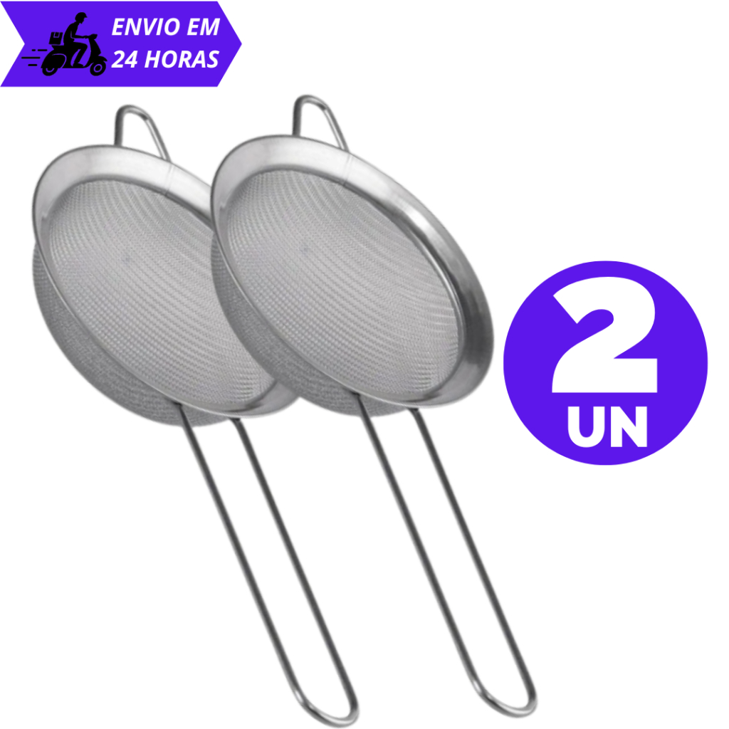 KIT 2 Peneira GRANDE Coador Aço Inox para Cozinha Casa Restaurante Óleo Doce e Sobremesa