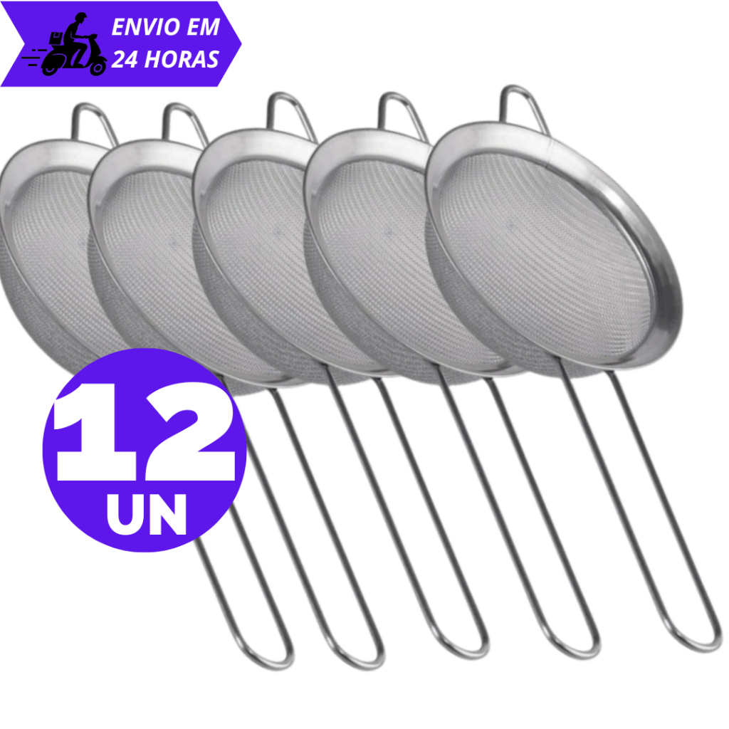 KIT Peneira GRANDE Coador Aço Inox para Cozinha Casa Restaurante Óleo Doce e Sobremesa