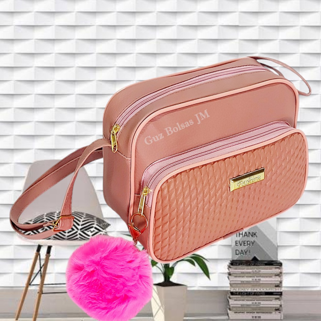 Bolsa Feminina Pequena Transversal Alça regulavel 3 BOLSOS + POMPOM em Oferta na Shopee