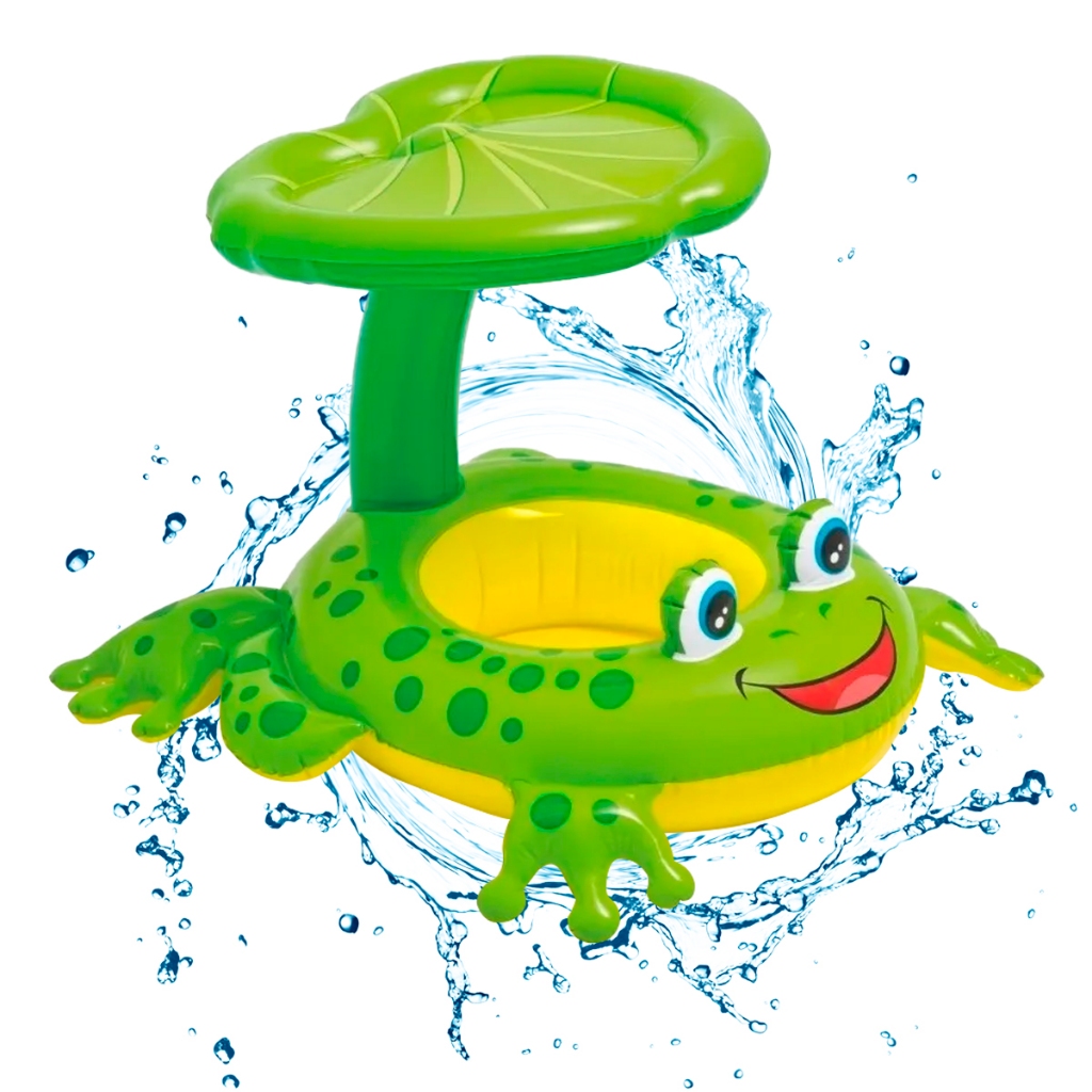 Boia Sapo Infantil Com Cobertura E Assento Fralda Bebe Bote Sapinho Inflavel Piscina Criança Tampa Sol Brinquedo Baby Diversao Familia Vestir Segurança Protege De Insolaçao