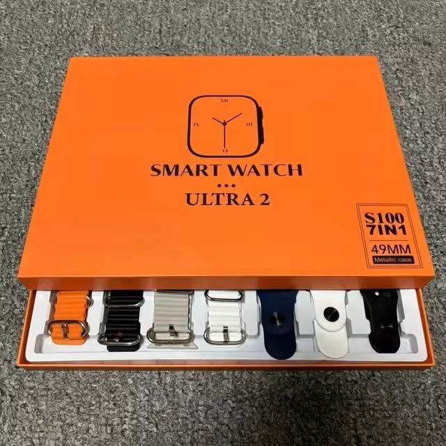 Smartwatch S100 Ultra com estojo protetor, 7 pulseiras de relógio, tela circular Amoled, monitoramento ECG, novo, 2.2HD