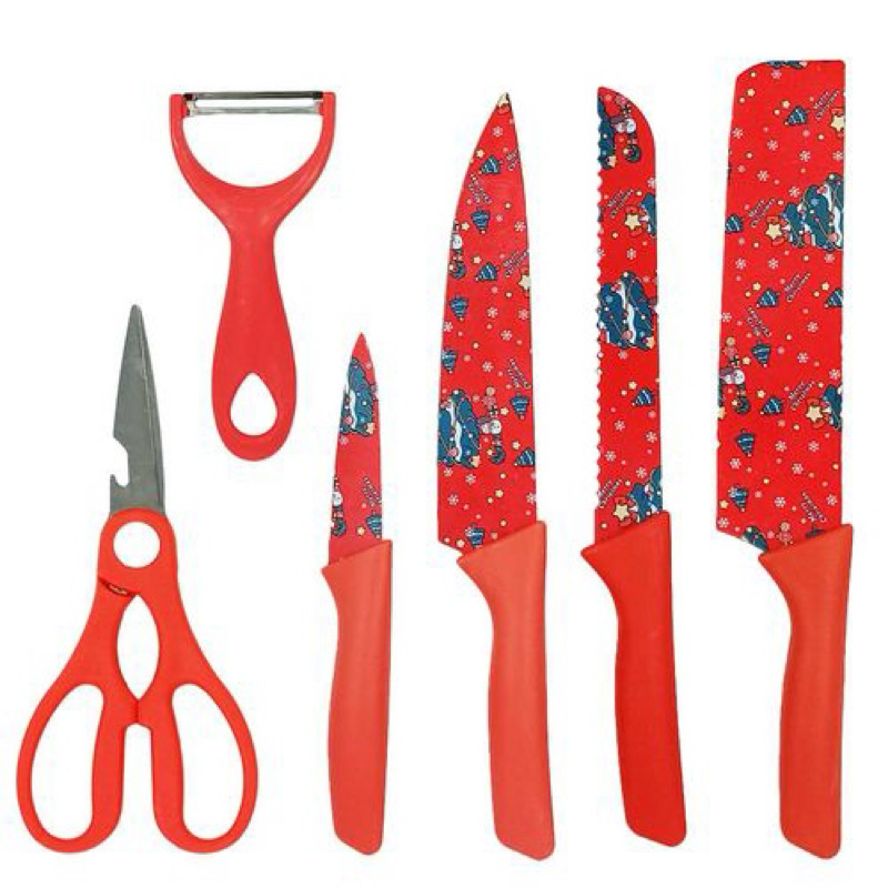 Conjunto de Facas 6 Peças  Natal Personalizado Mesa Posta Para Servir -Vermelho