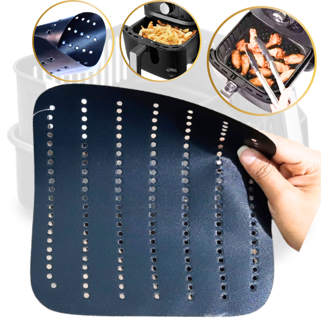 Tapete Tela protetor de Teflon P/ cesto Fritadeira Air Fryer 5l Modelo Quadrado 21 Cm