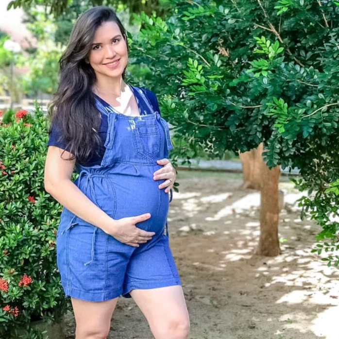 Macacão Curto Para Gestante Gravidas Macaquinho Jardineira Jeans Para Sair Promoção Envio Imediato