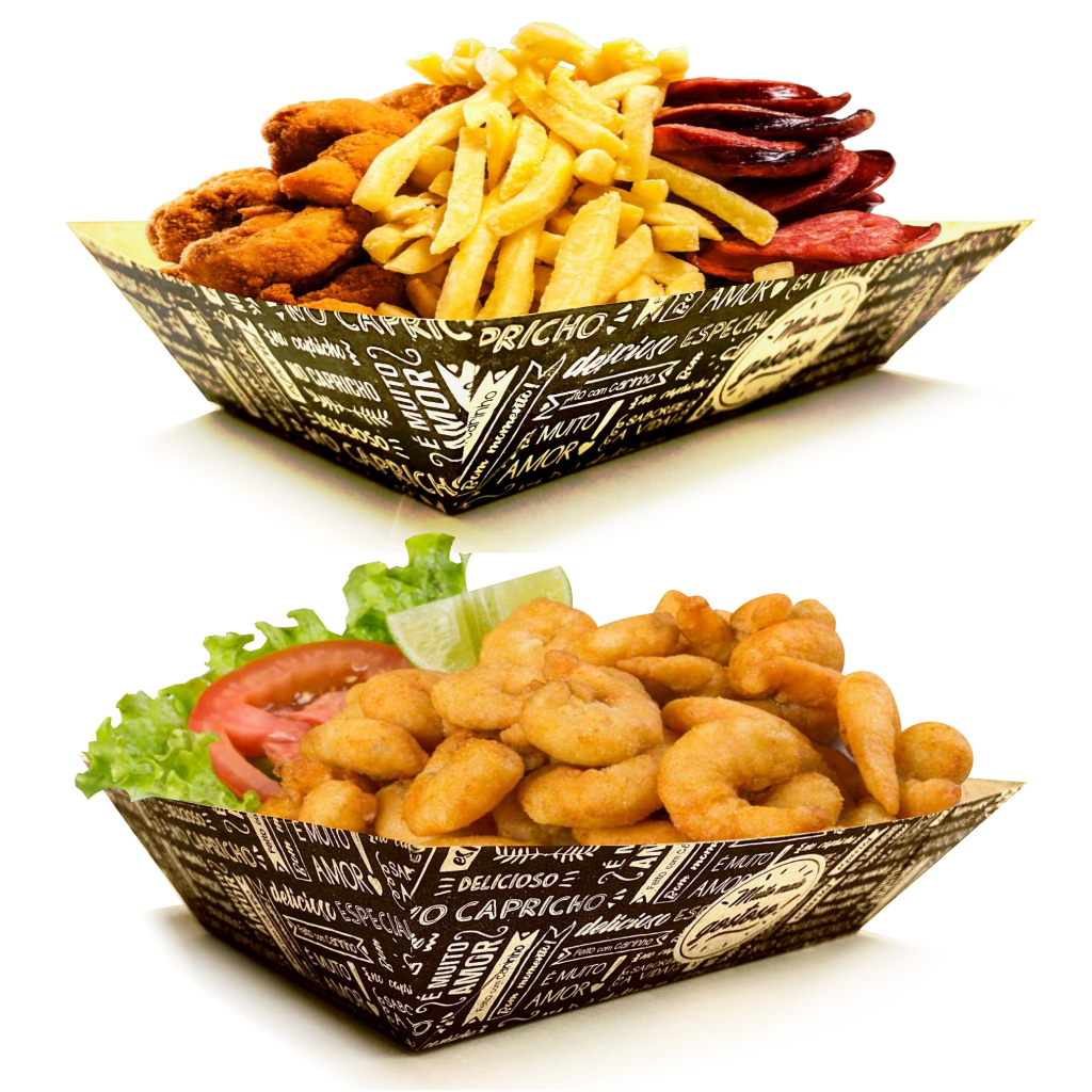 Bandeja Multiuso Barca de papel para Porção Fritas Salgados 50 unidades.