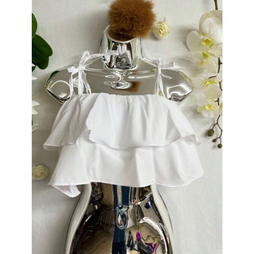 Top feminino com bainha franzida CROPPED EM CAMADAS COM AMARRAÇÃO MODA