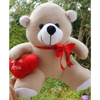 URSO DE PELUCIA  DE 25 CM COM LAÇO E CORACAO PELUCIA,DIA DOS NAMORADOS DECORACAO, em Oferta na Shopee