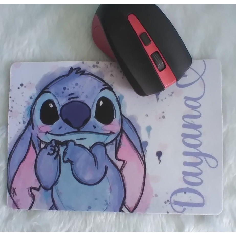 Mause Pad Personalizado 21 x 15cm Stitch Aquarela Com Seu Nome