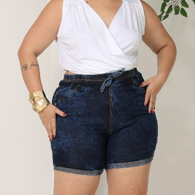 Promoção Short Jeans Confortável Moda Plus Size Com Elastex E Bolsos Traseiros Modelo Fashion Lavado