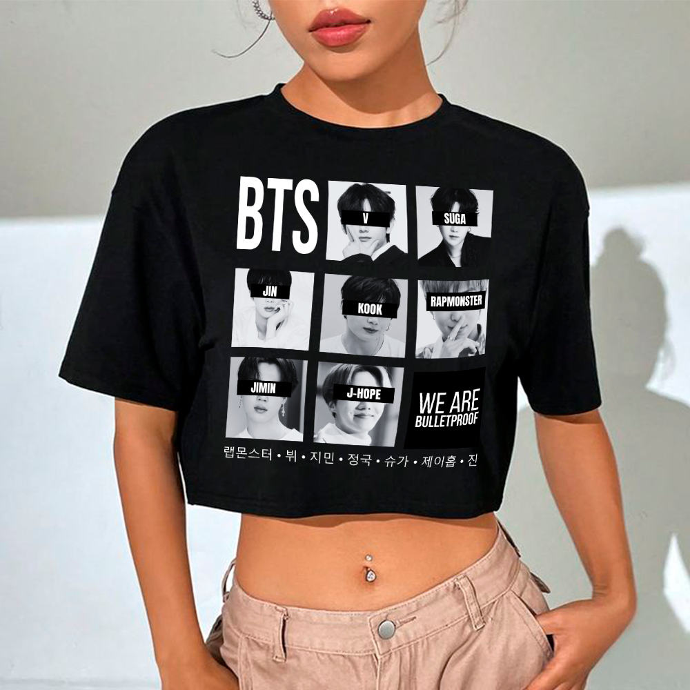 Blusa Cropped Basica Feminina Bts Grupo Coreano Kpop Integrantes Army Algodao