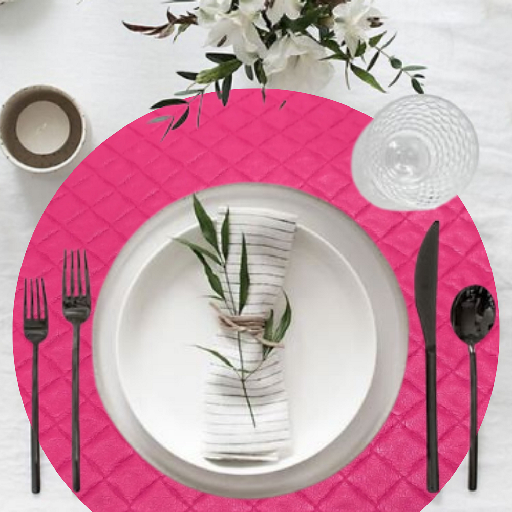 4 Jogo Americano Rosa Pink Redondo Matelasse - kit com 4 unidades- Impermeável Pvc