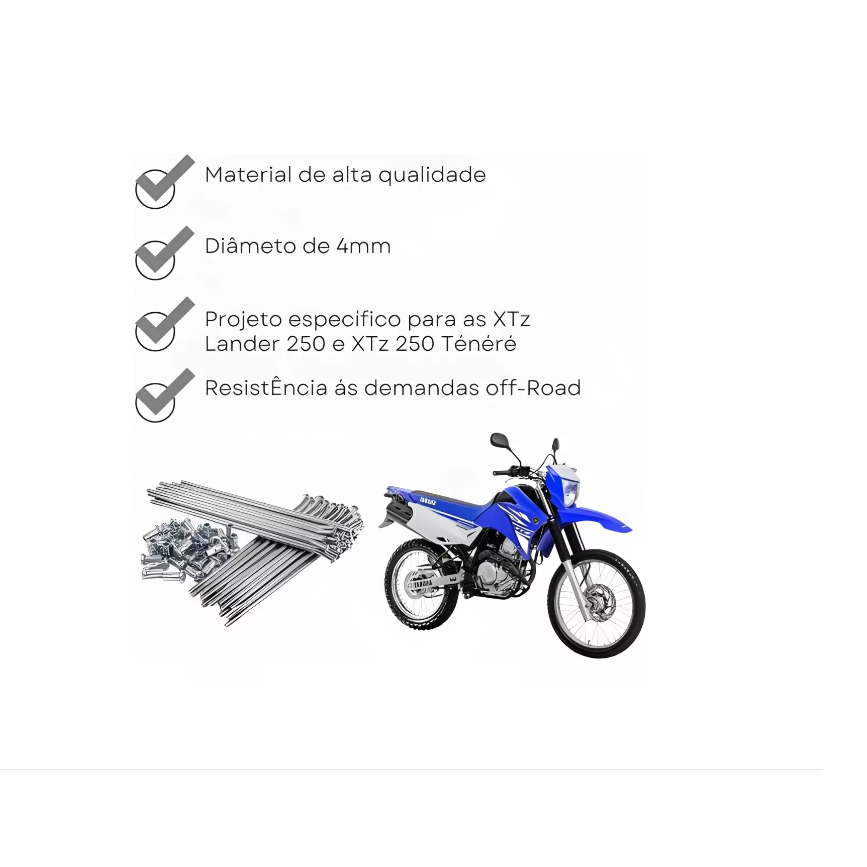 Jogo Raio Aço Inox Yamaha Lander Tenere 250 4mm Traseiro