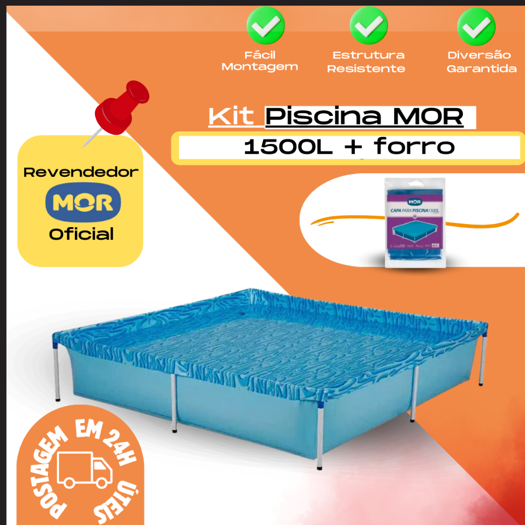 Piscina Infantil Quadrada Estruturada + Forro 1500 Litros Mor em Oferta na Shopee
