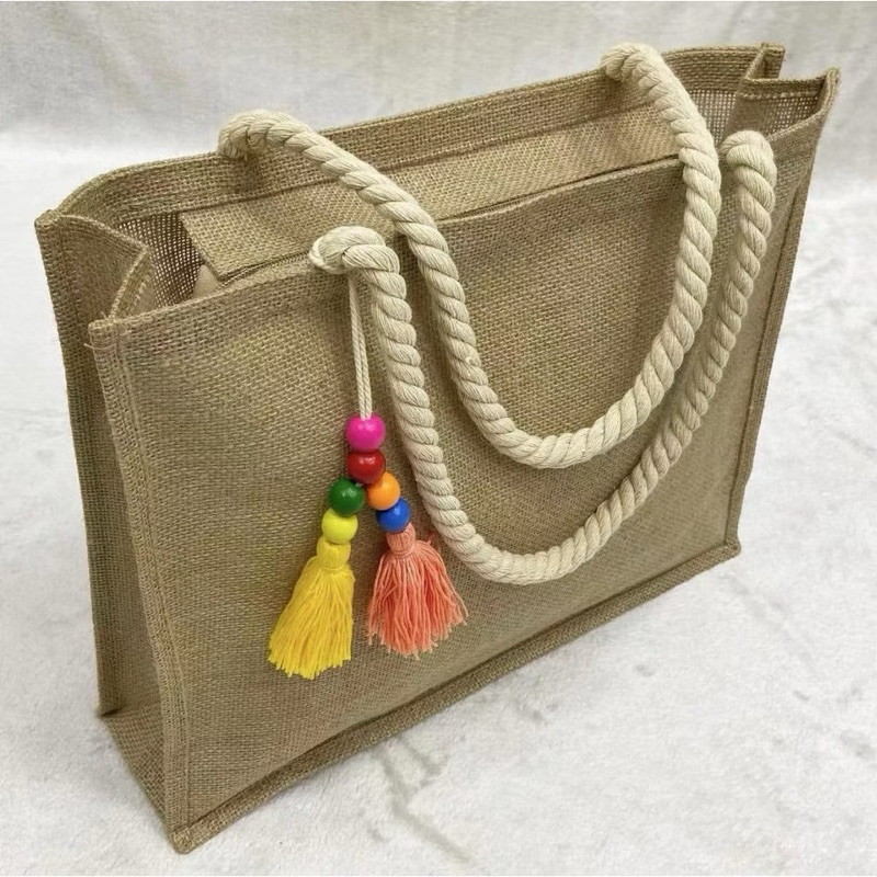 Bolsa de Praia Juta Tote Com Pompom em Oferta na Shopee