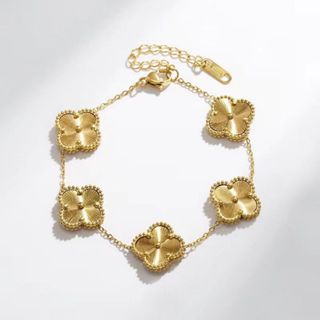 Pulseira de trevo de quatro folhas em aço inoxidável 18 com remendo de madrepérola dupla f...