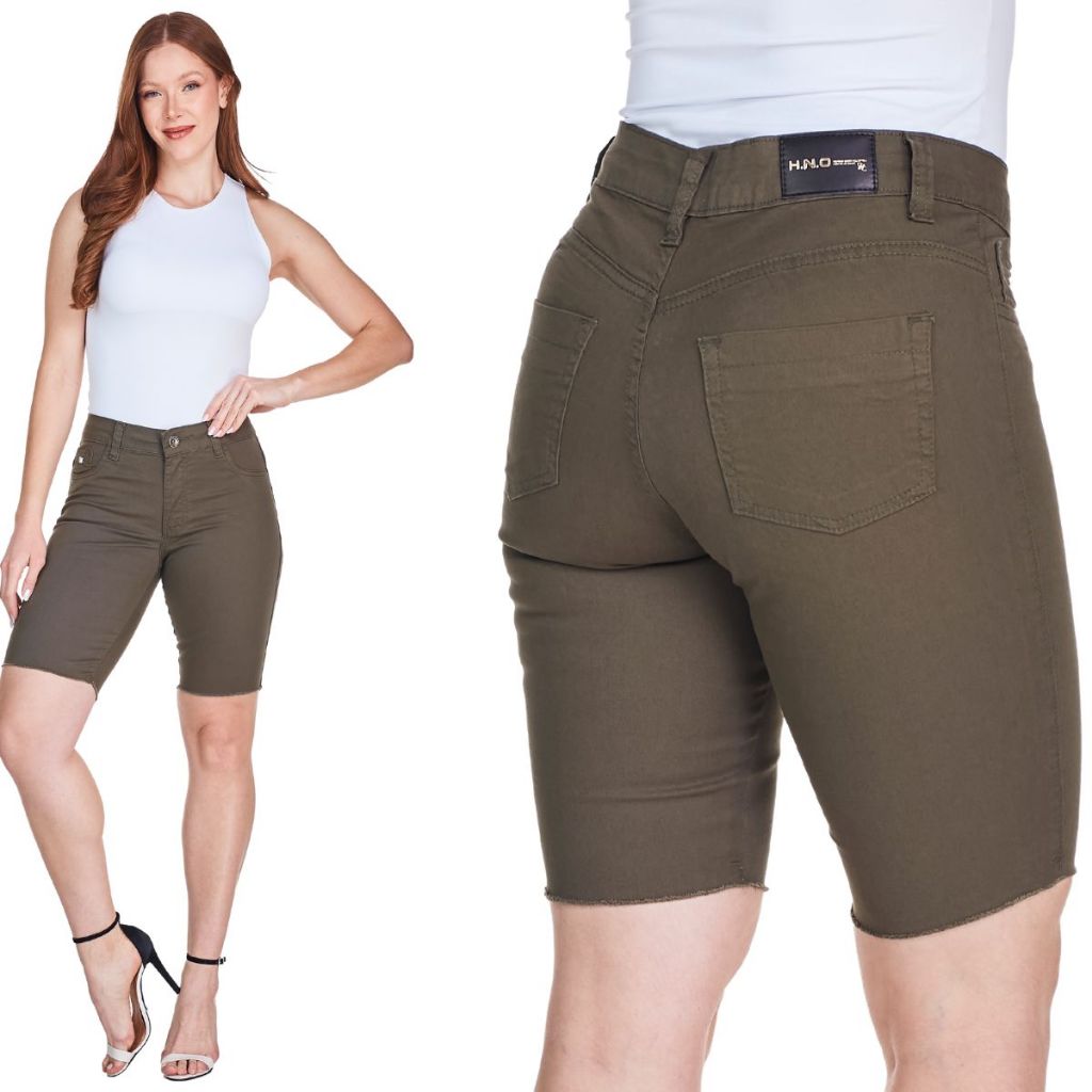 Bermuda Jeans Feminina HNO Ciclista Verde Militar