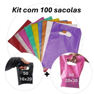 Kit 100 Sacolas premium  boca de palhaço / vazadas - 50 sacolas 16x20  + 50 sacolas 20x30 - 8 micras em Oferta na Shopee
