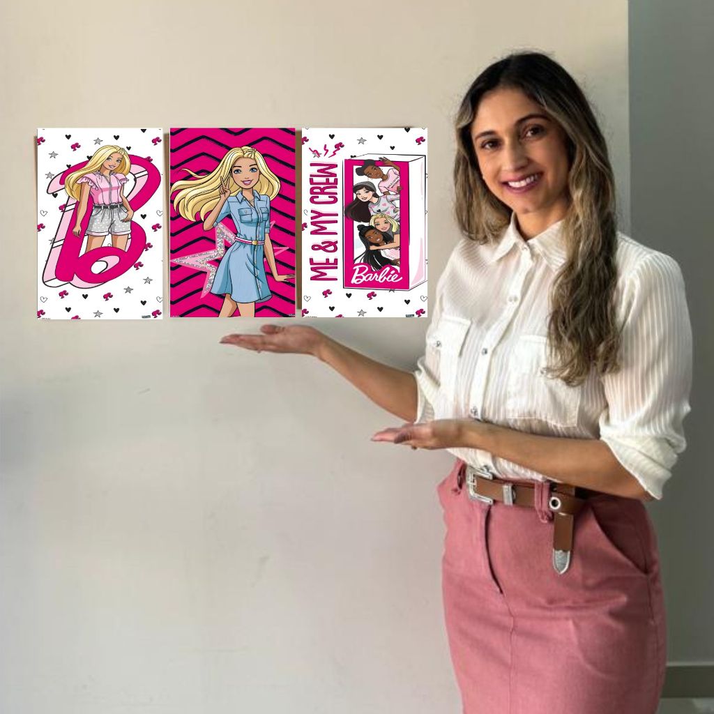 Kit 3 Quadros Barbie Filme Meninas Princesas Quarto