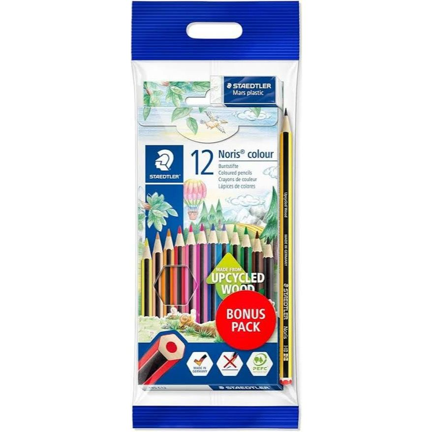 Lápis de Cor Staedtler Noris Colour 12 Cores, Kit com Lápis Preto HB 2 e Borracha