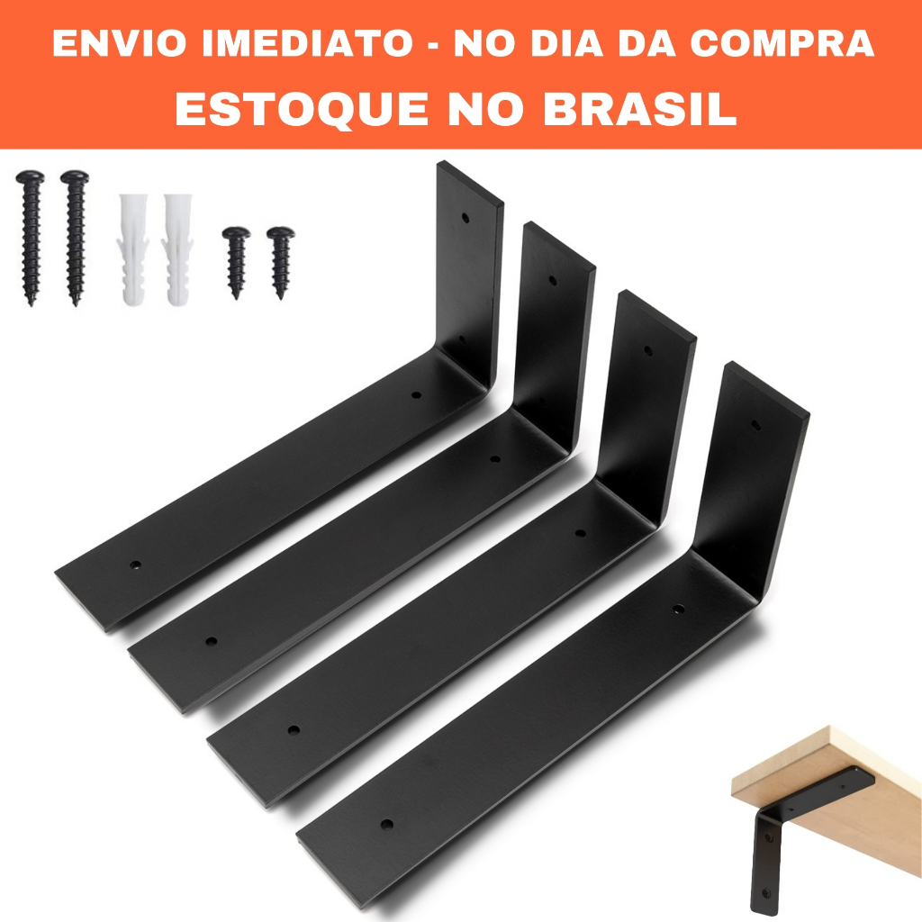 Kit 4 Mão francesa Cantoneira Preta Invertida - rio design99 Ferro Aço Suporte Prateleira Resistente em Oferta na Shopee