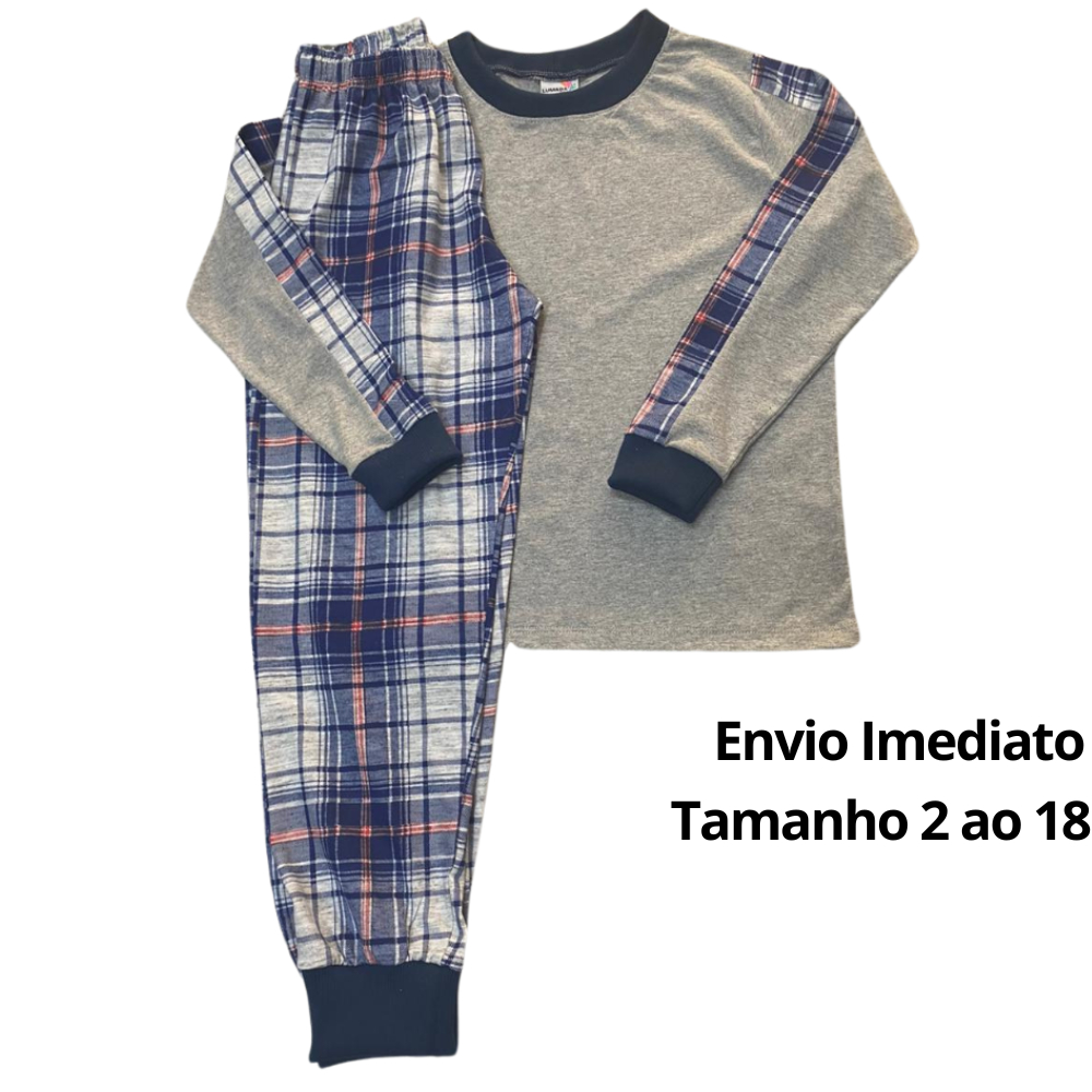 Pijama Xadrez Masculino Menino Infantil Juvenil Adolescente Tamanho 2 ao 18