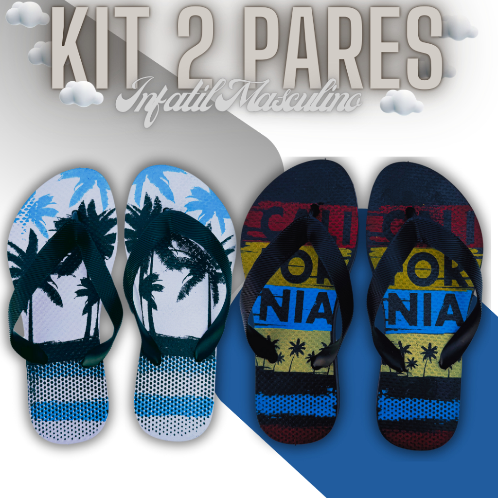 Kit 2 Pares Chinelo Sandália Infantil Criança Confortavel Leve Macio Estampa Antiderrapante Promoção Masculino