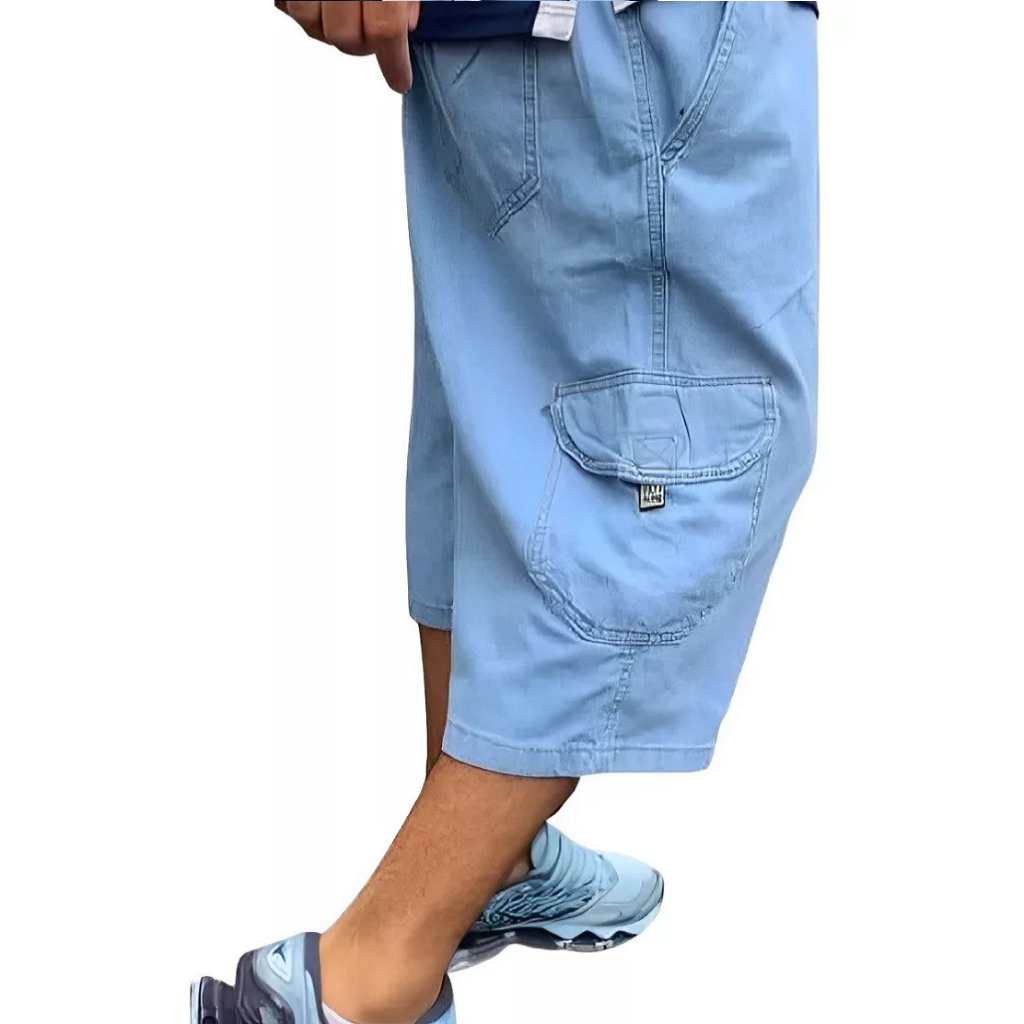 Bermuda Cargo Jeans Ou Sarja Dazzling Original Cós Elástico 6 Bolsos top em Oferta na Shopee