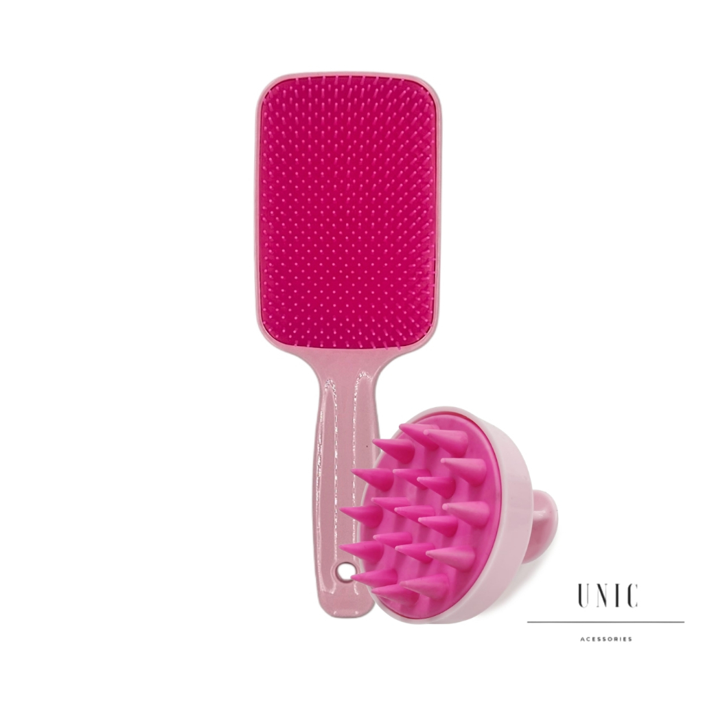 Kit Escova Raquete Flex e Escova Massageadora Capilar de Silicone