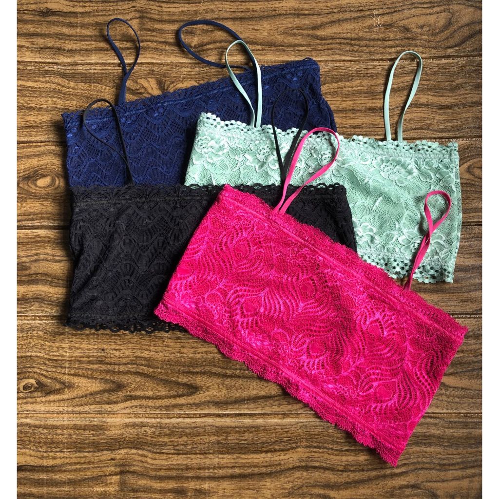 Kit 4 Top Faixa em Renda sem Bojo-Topper-Forrado-Cropped-Top